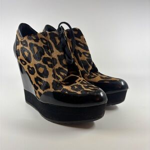 Leopard Print Wedge Ankle Boots